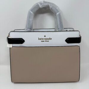 KATE SPADE Staci Colorblock Saffiano Medium Bag Crossbody Warm Beige NWT $399